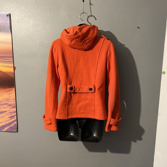 Signature Studio Orange Pea Coat Style Soft Shell Hooded Jacket Size S  EUC - Picture 4 of 5